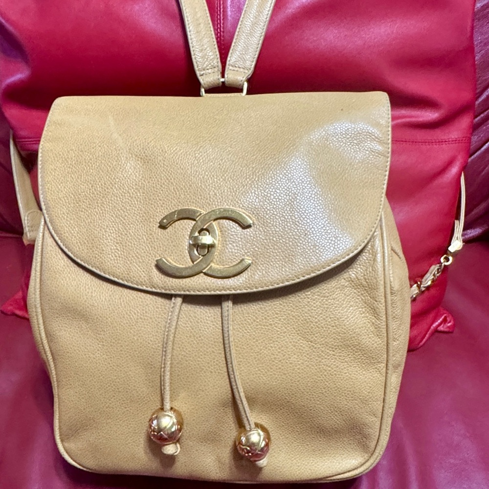 Chanel Vintage Tan/Beige Caviar Leather Backpack